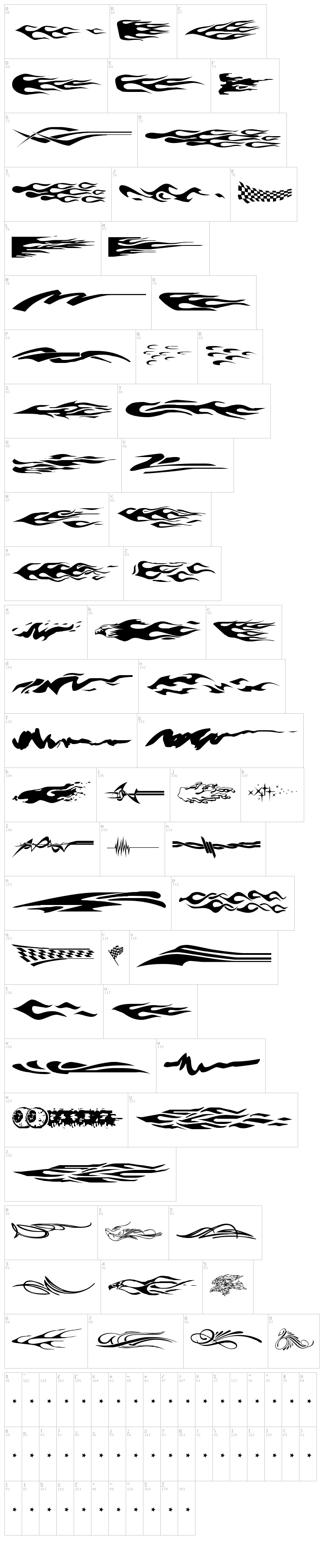Vehicle Decals 'Flames & Art' font map